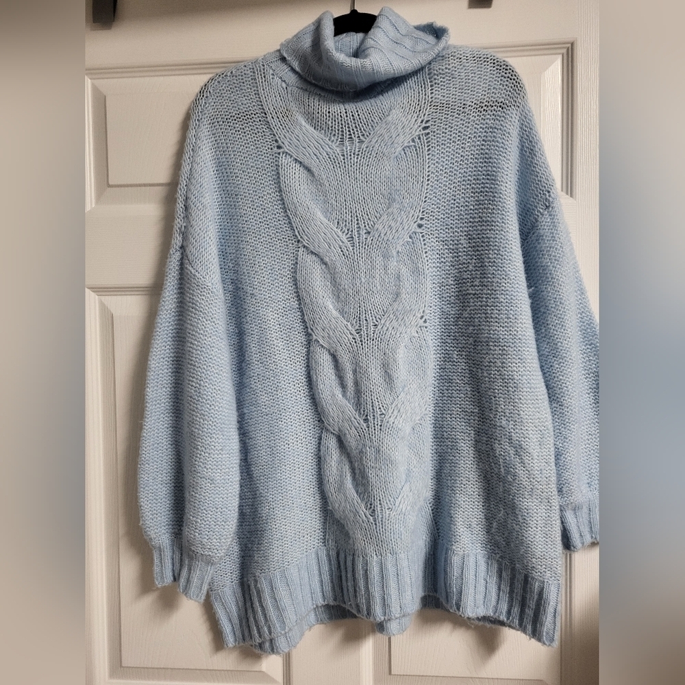 Aerie Women's Cozy Blue Cable Knit Cowl Neck Sweater Size M